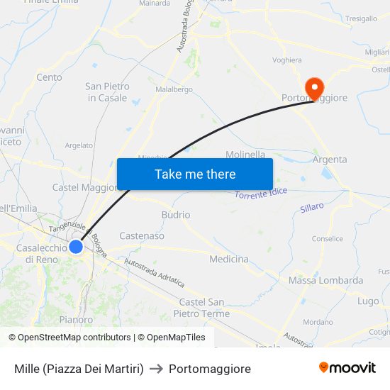 Mille (Piazza Dei Martiri) to Portomaggiore map