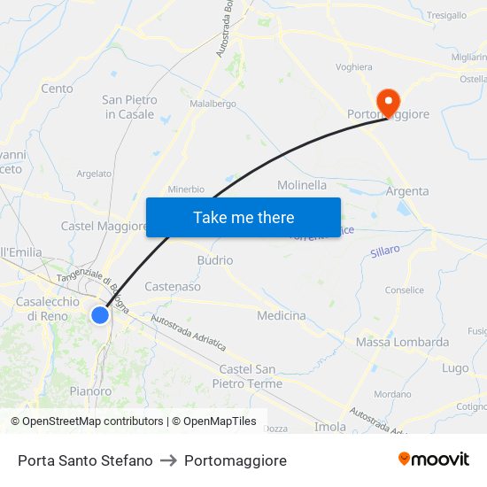 Porta Santo Stefano to Portomaggiore map