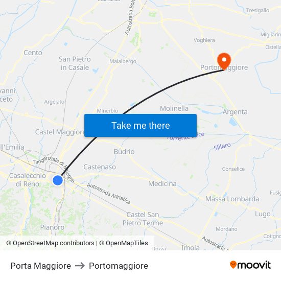 Porta Maggiore to Portomaggiore map