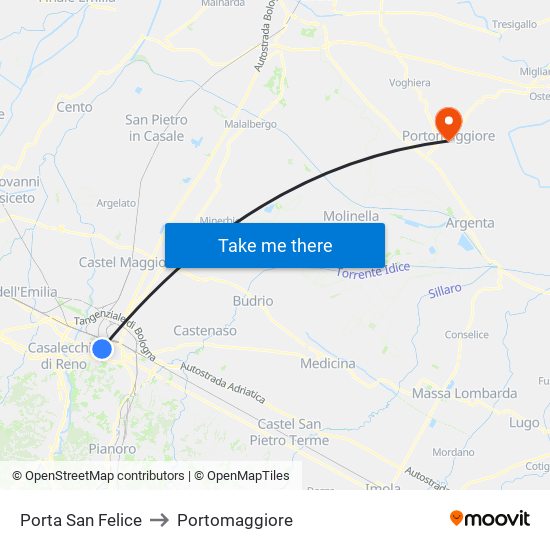 Porta San Felice to Portomaggiore map