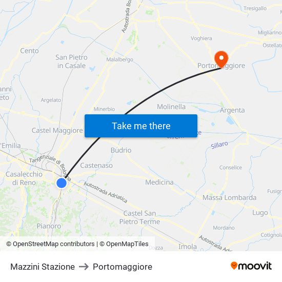 Mazzini Stazione to Portomaggiore map