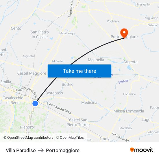 Villa Paradiso to Portomaggiore map
