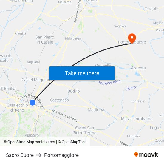 Sacro Cuore to Portomaggiore map