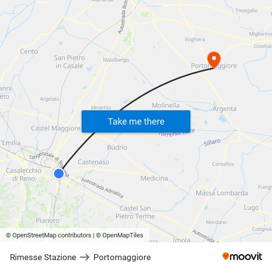 Rimesse Stazione to Portomaggiore map