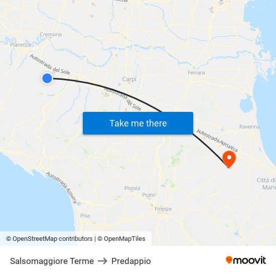 Salsomaggiore Terme to Predappio map