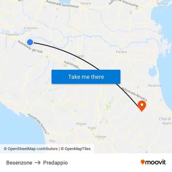 Besenzone to Predappio map