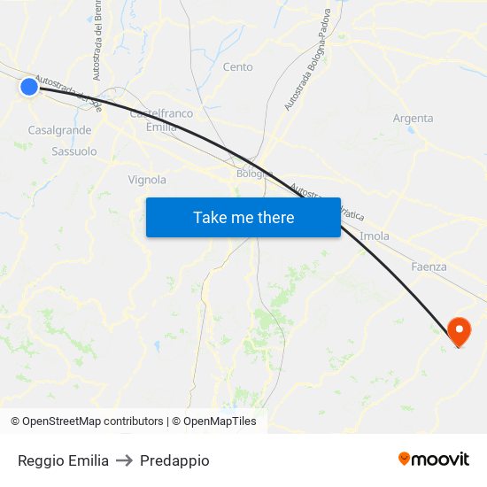 Reggio Emilia to Predappio map