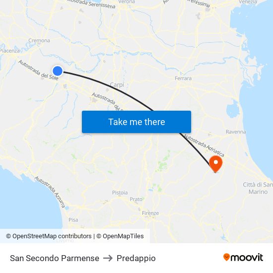 San Secondo Parmense to Predappio map