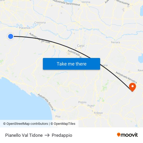 Pianello Val Tidone to Predappio map