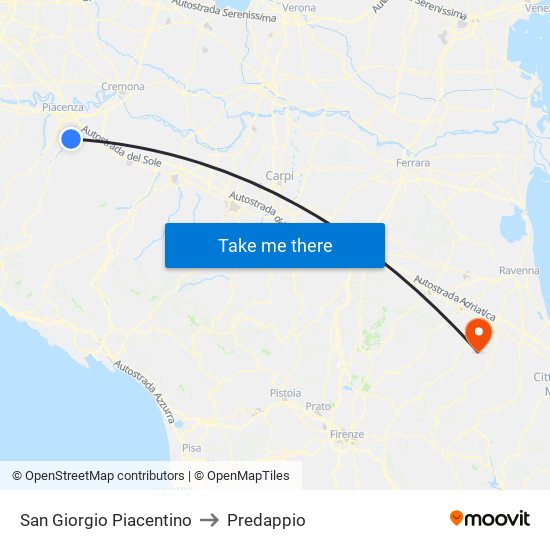 San Giorgio Piacentino to Predappio map