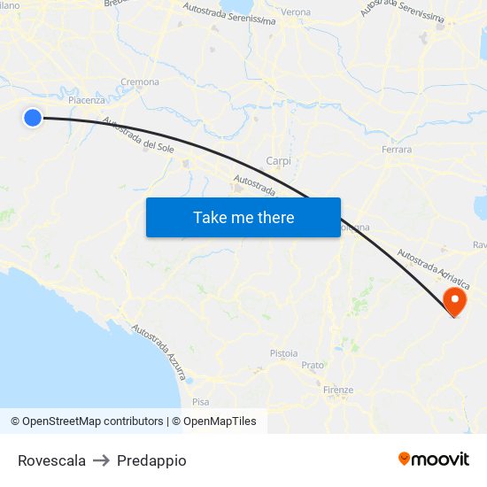 Rovescala to Predappio map