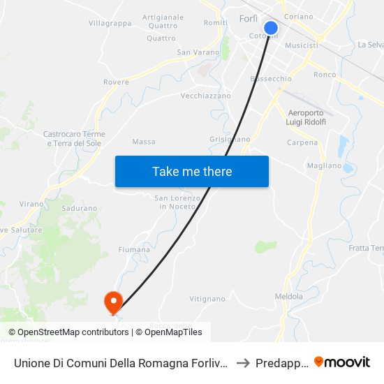 Unione Di Comuni Della Romagna Forlivese to Predappio map