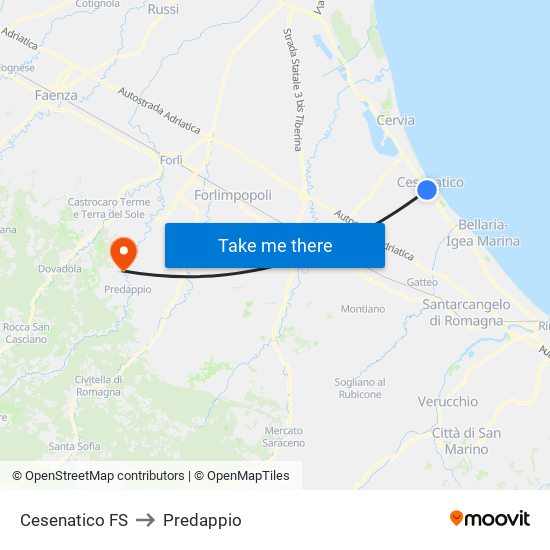 Cesenatico FS to Predappio map
