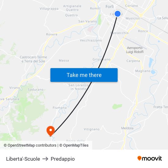 Liberta'-Scuole to Predappio map