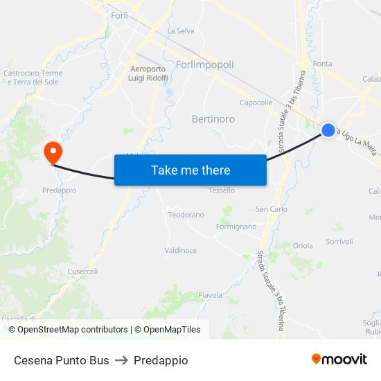 Cesena Punto Bus to Predappio map
