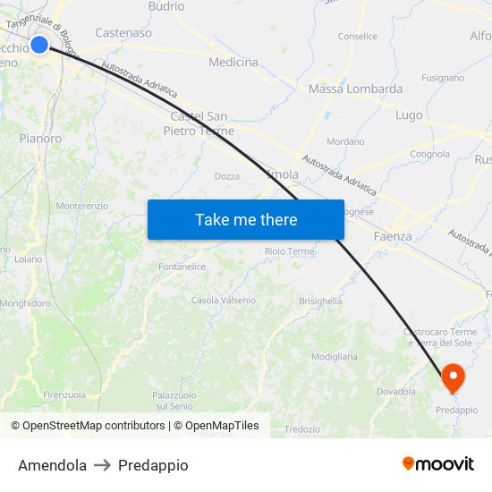 Amendola to Predappio map