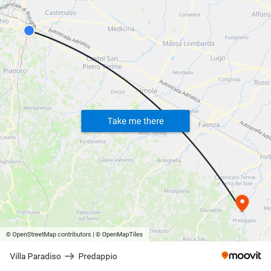 Villa Paradiso to Predappio map