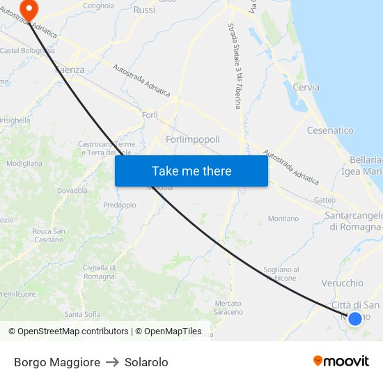 Borgo Maggiore to Solarolo map