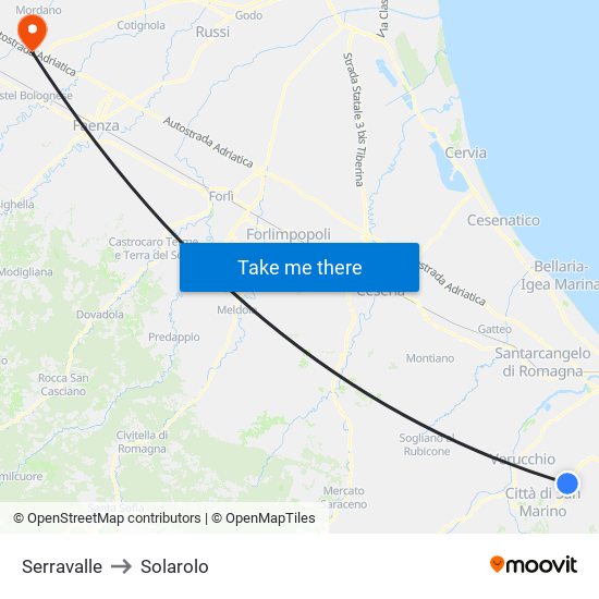 Serravalle to Solarolo map