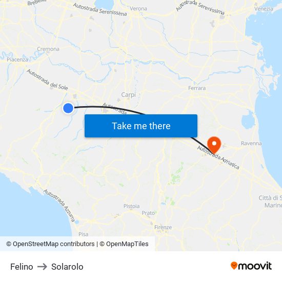 Felino to Solarolo map