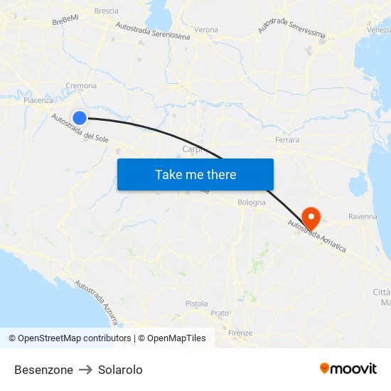 Besenzone to Solarolo map