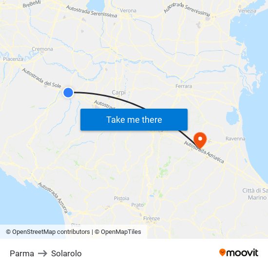 Parma to Solarolo map