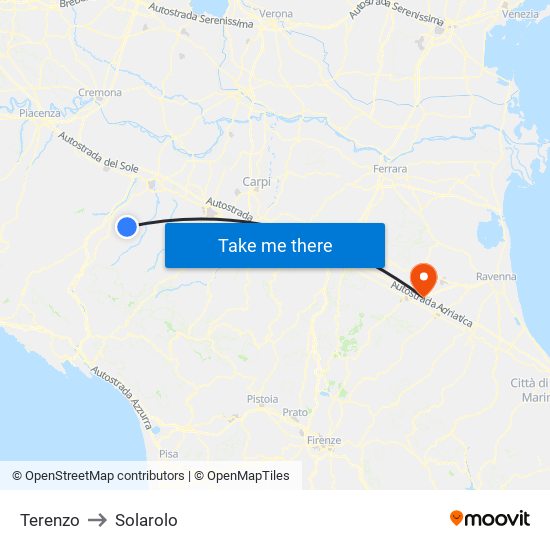 Terenzo to Solarolo map