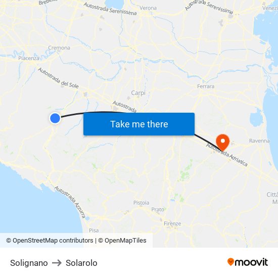 Solignano to Solarolo map
