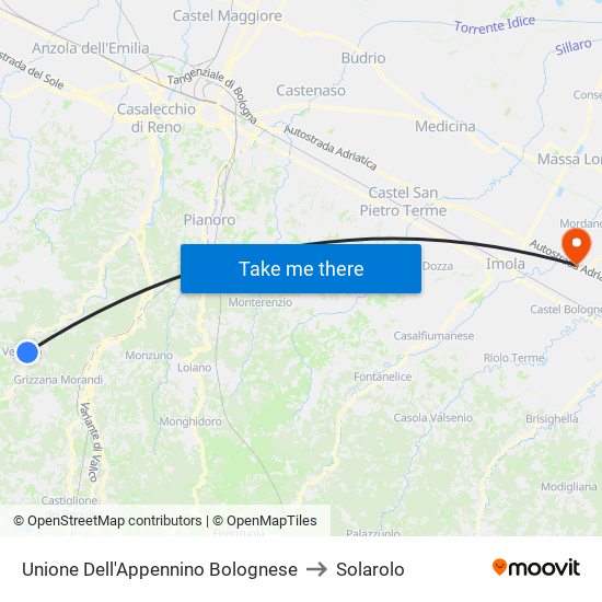 Unione Dell'Appennino Bolognese to Solarolo map