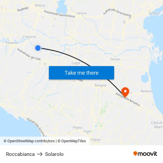 Roccabianca to Solarolo map
