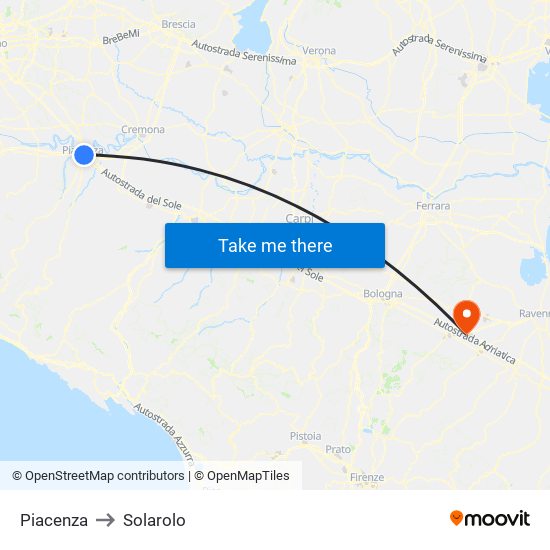 Piacenza to Solarolo map