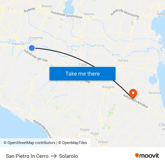 San Pietro In Cerro to Solarolo map