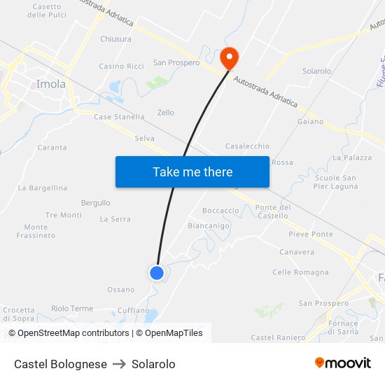 Castel Bolognese to Solarolo map