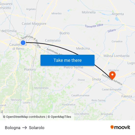 Bologna to Solarolo map