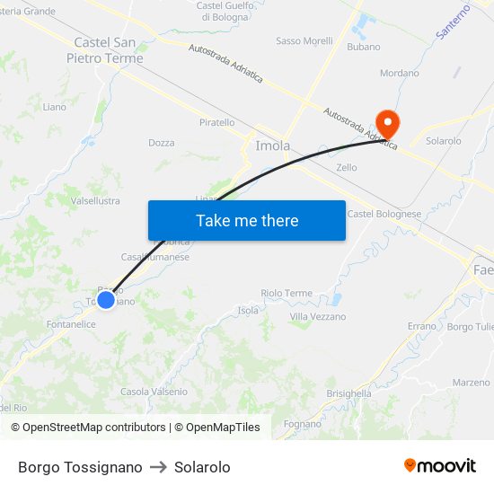 Borgo Tossignano to Solarolo map