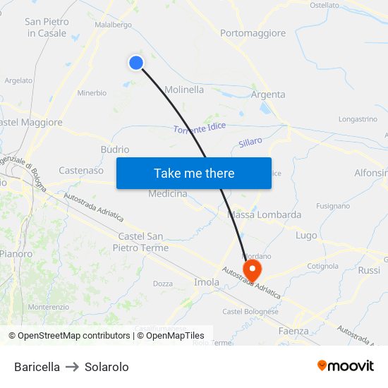 Baricella to Solarolo map