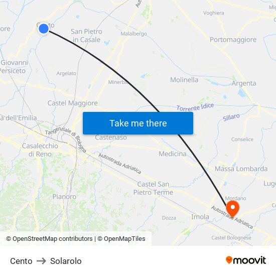 Cento to Solarolo map