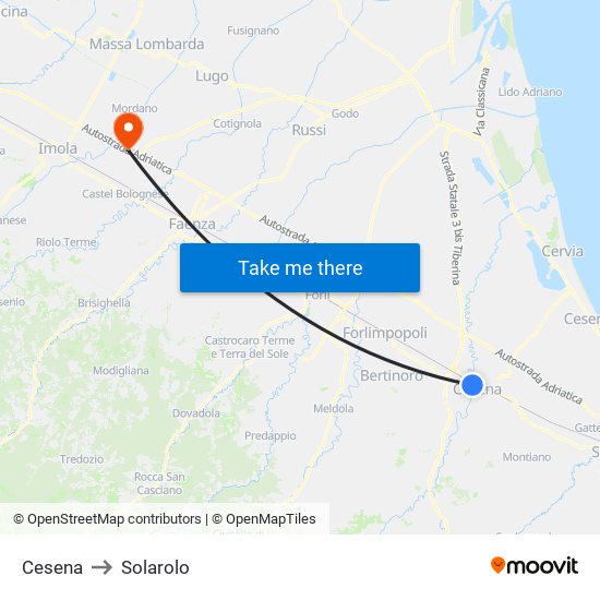 Cesena to Solarolo map