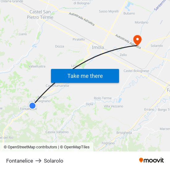 Fontanelice to Solarolo map