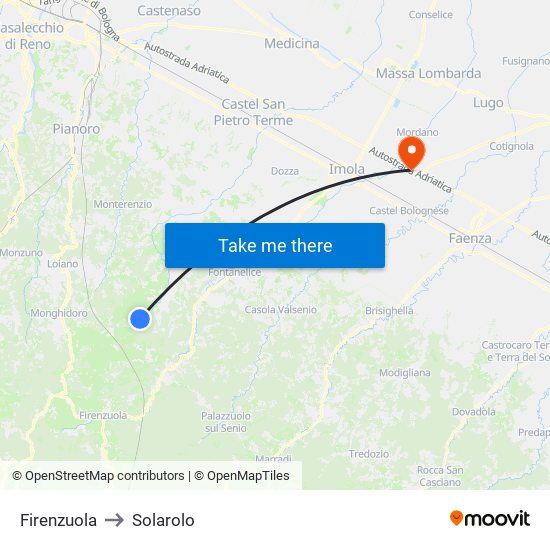 Firenzuola to Solarolo map