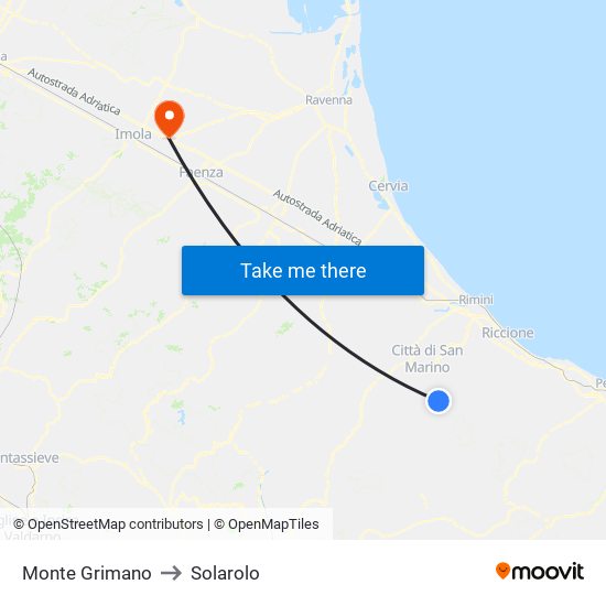 Monte Grimano to Solarolo map