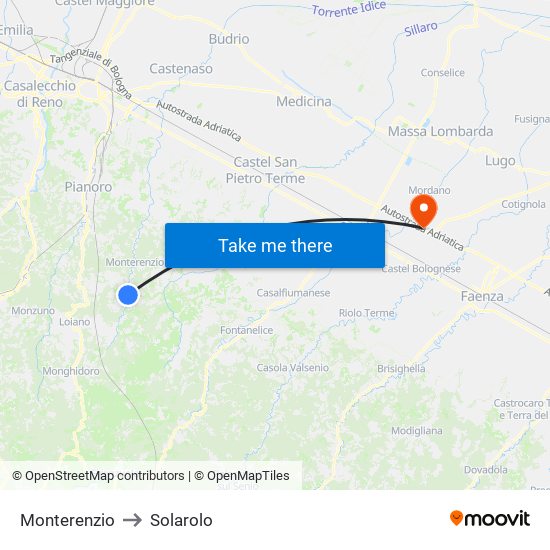 Monterenzio to Solarolo map