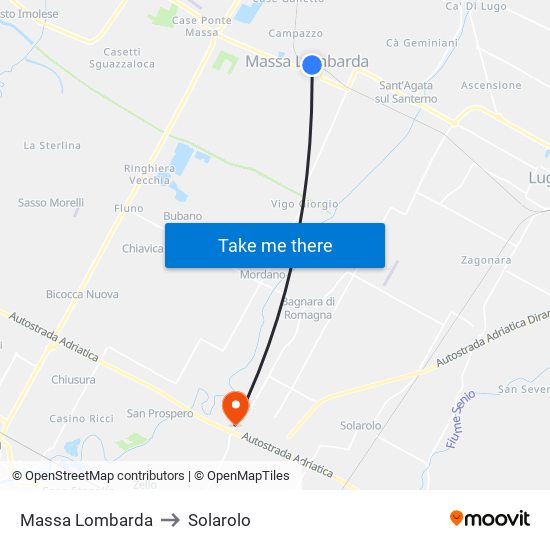 Massa Lombarda to Solarolo map