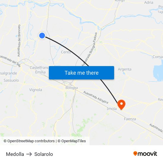 Medolla to Solarolo map