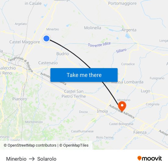 Minerbio to Solarolo map