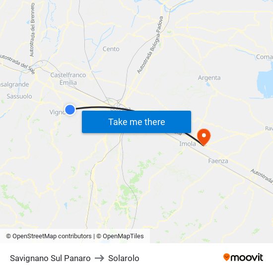 Savignano Sul Panaro to Solarolo map
