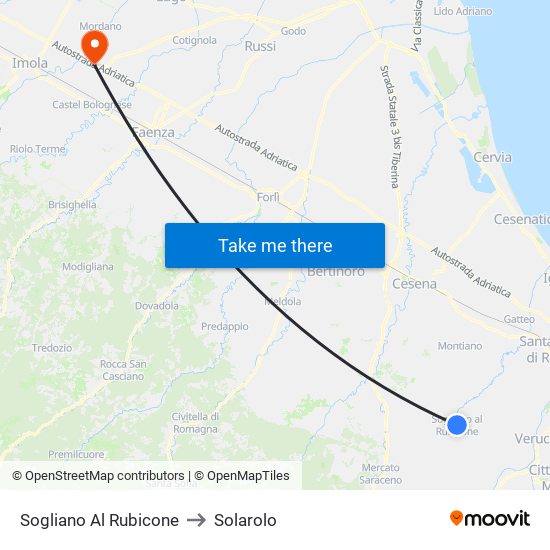 Sogliano Al Rubicone to Solarolo map