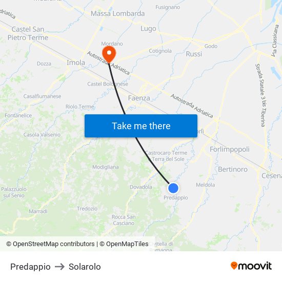 Predappio to Solarolo map