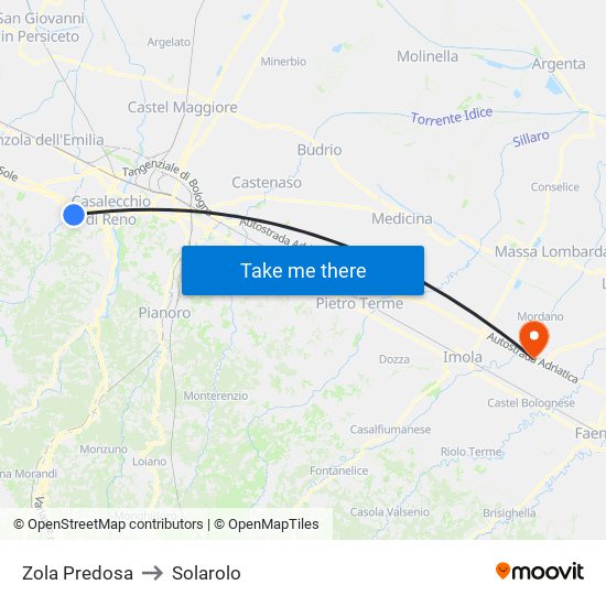 Zola Predosa to Solarolo map