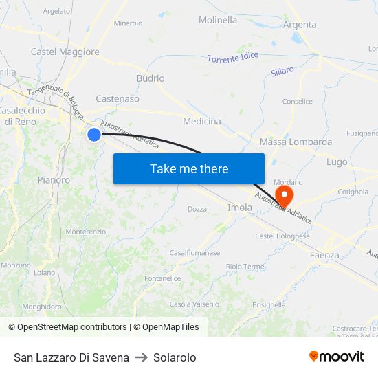San Lazzaro Di Savena to Solarolo map